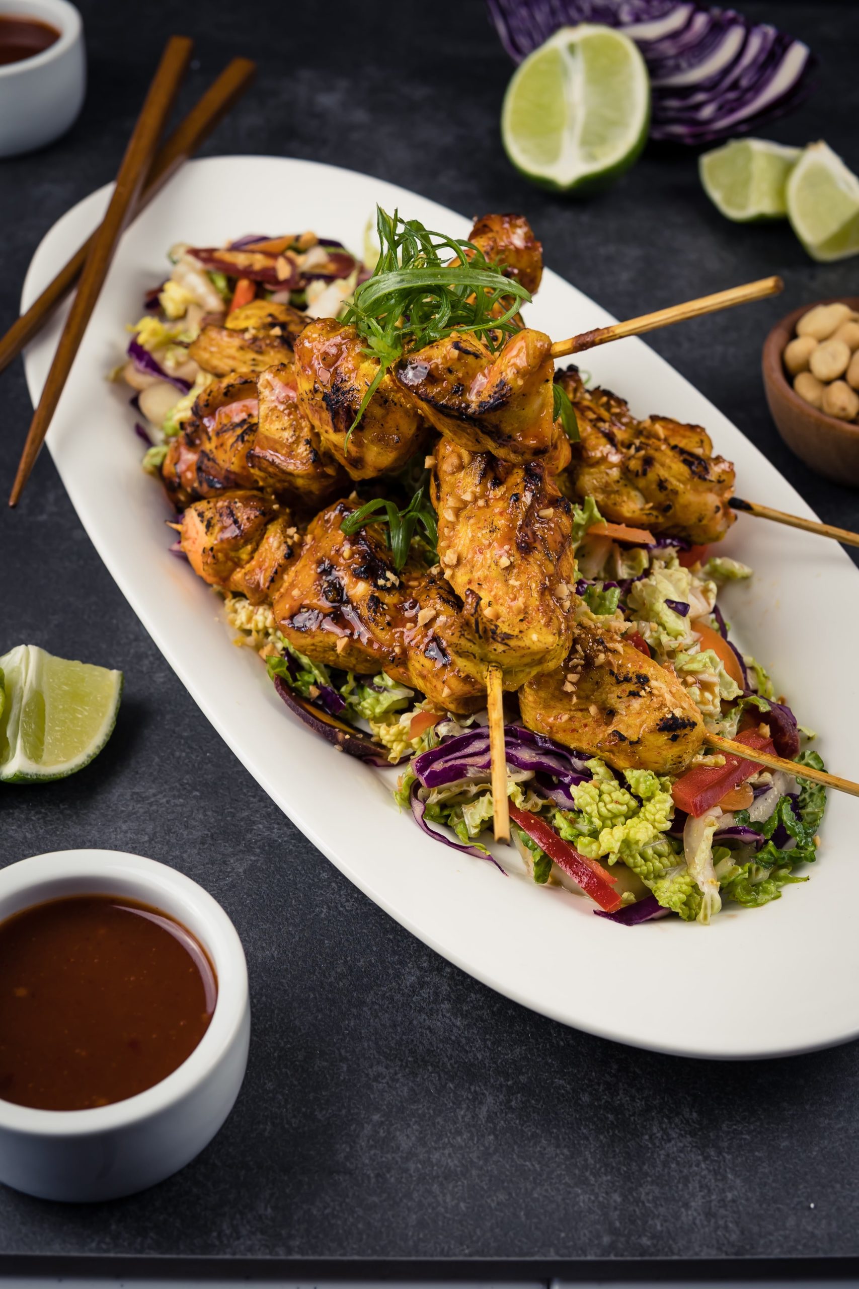 Sweet Chili Grilled Chicken Satay and Thai Crunch Salad Recipe