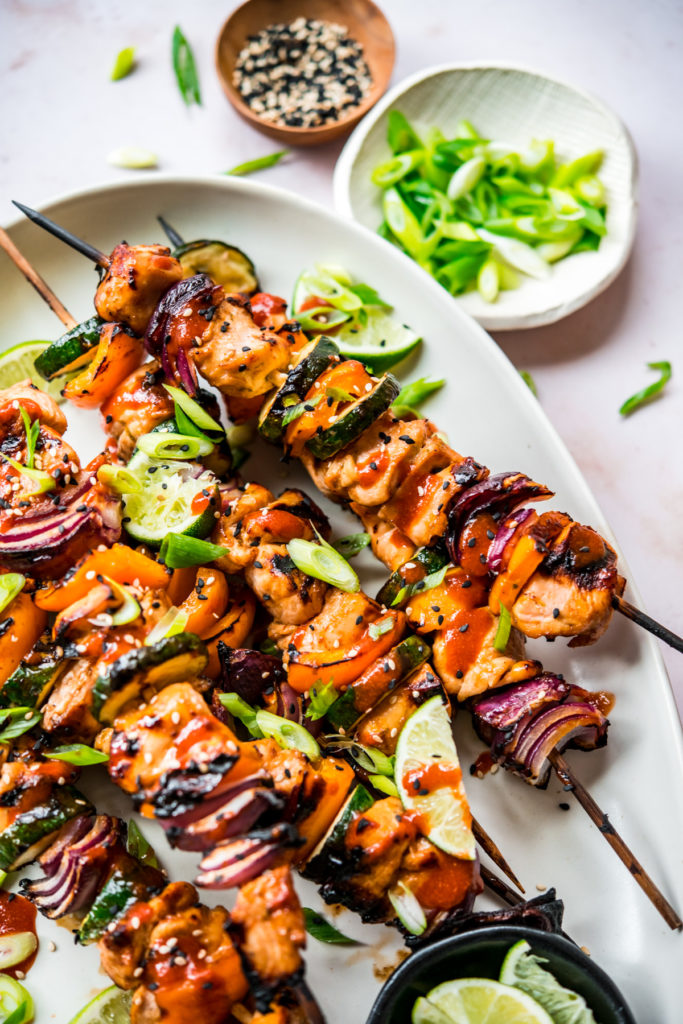 Blazing Hot Honey Lime Sriracha Chicken Kebabs