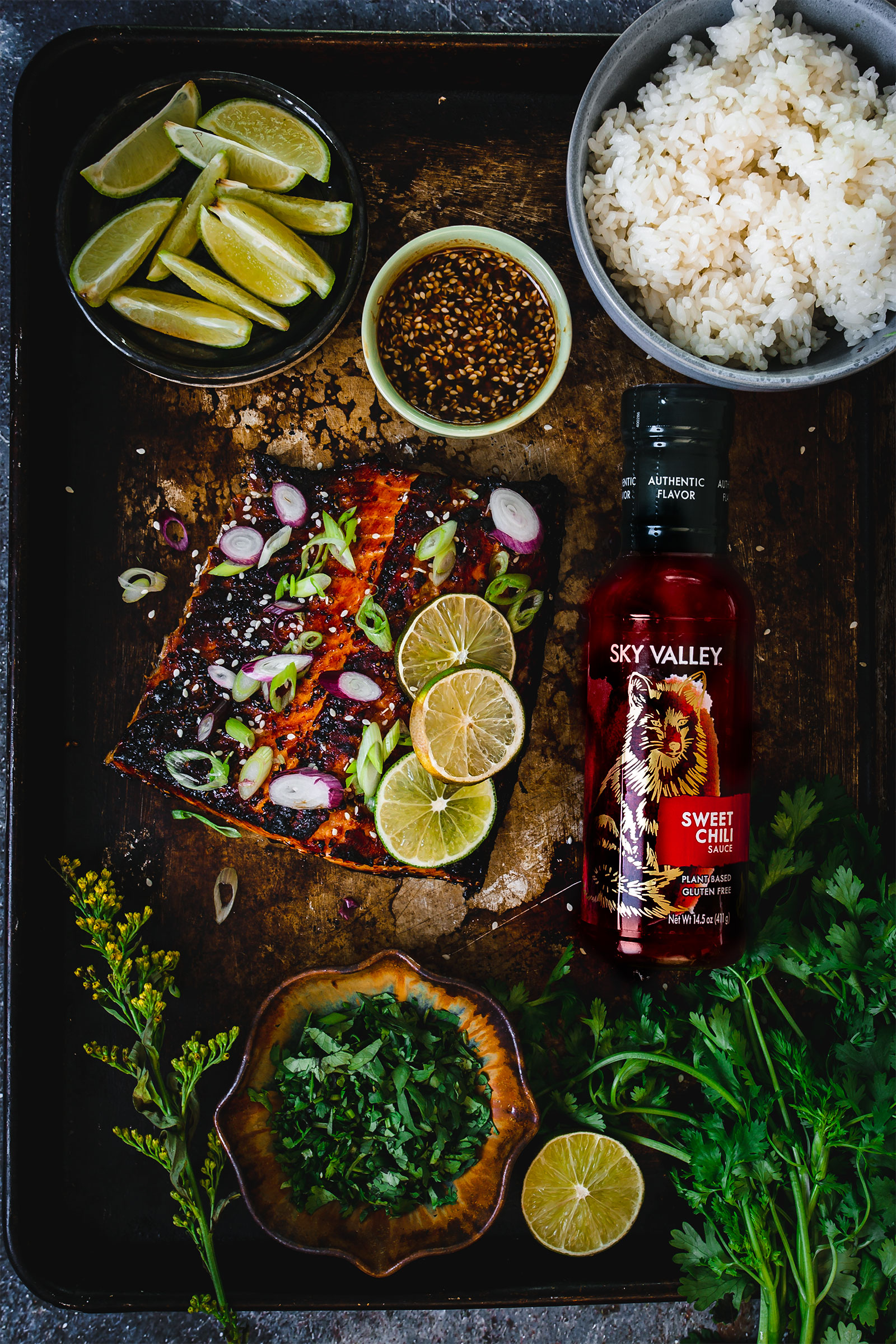 Preparing the garnish for Sweet Chili Salmon