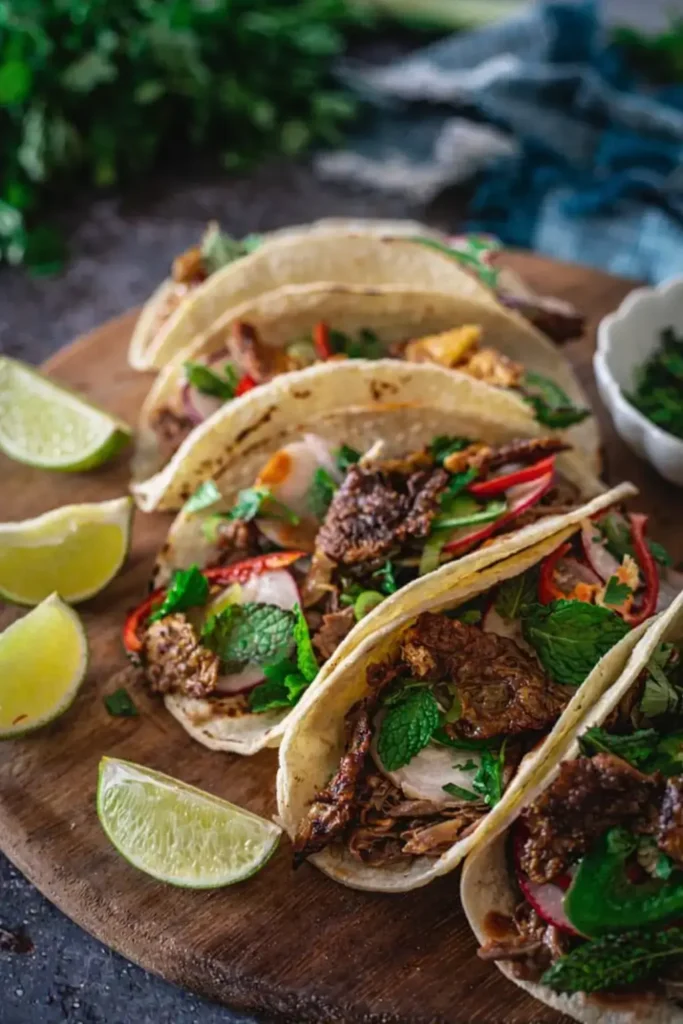 Freshly wrapped stack of Duck Confit Tacos