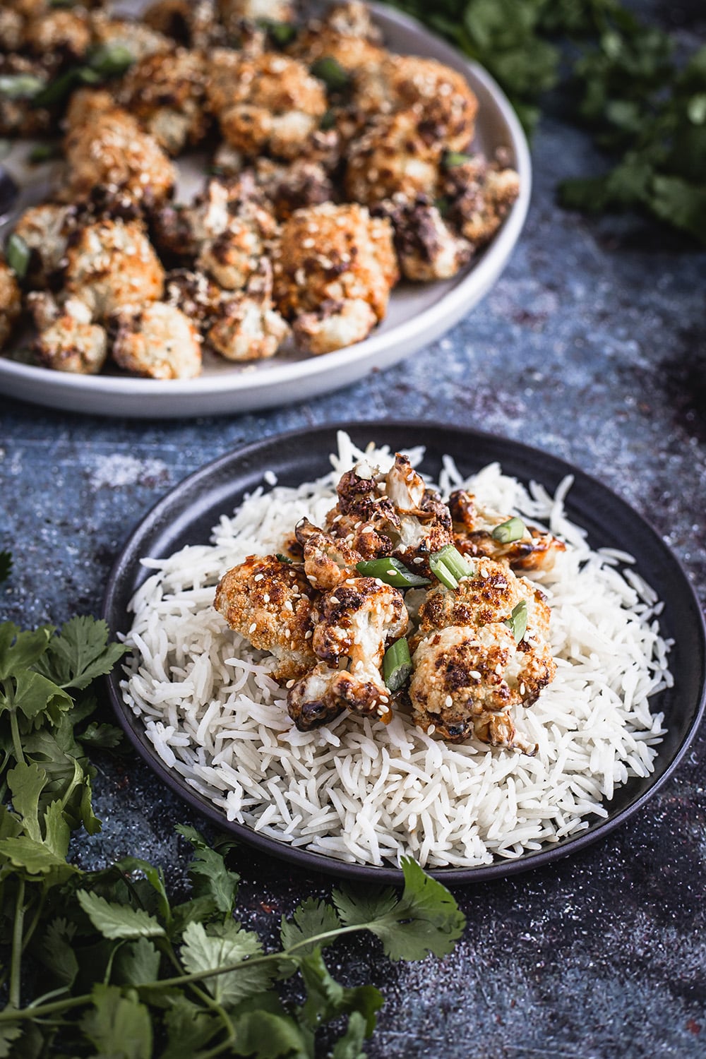 General Tso Cauliflower served over white rice